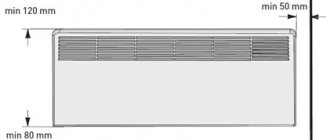 Minimum distances when installing a convector under a windowsill